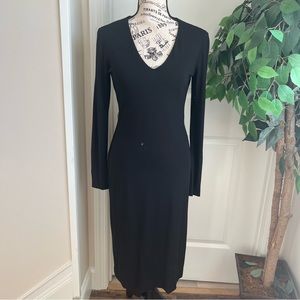 Barney’s New York Long Sleeve V-Neck Midi Cocktail Dress Black Sz 8